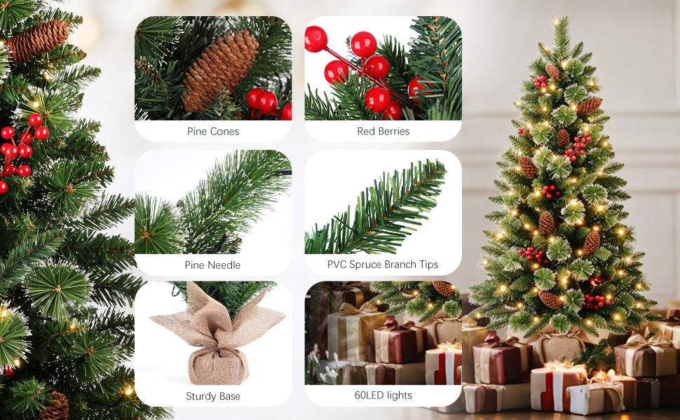 Árbol de Navidad de mesa de 3 pies preiluminado con luces LED