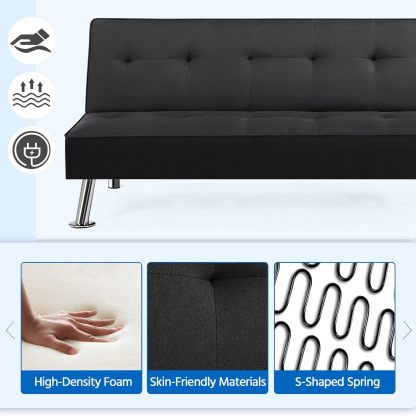 Yaheetech - Sofá Cama Convertible Moderno con 2 Puertos de Carga USB Integrados de Tela, Patas de Metal, 3 ángulos Ajustables para una Vida compacta, Departamento, recámara, habitación Extra Gris