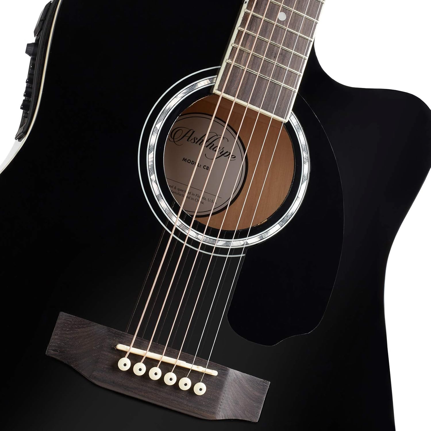 Ashthorpe - Paquete de guitarra acústica-eléctrica de tamaño completo, Negro