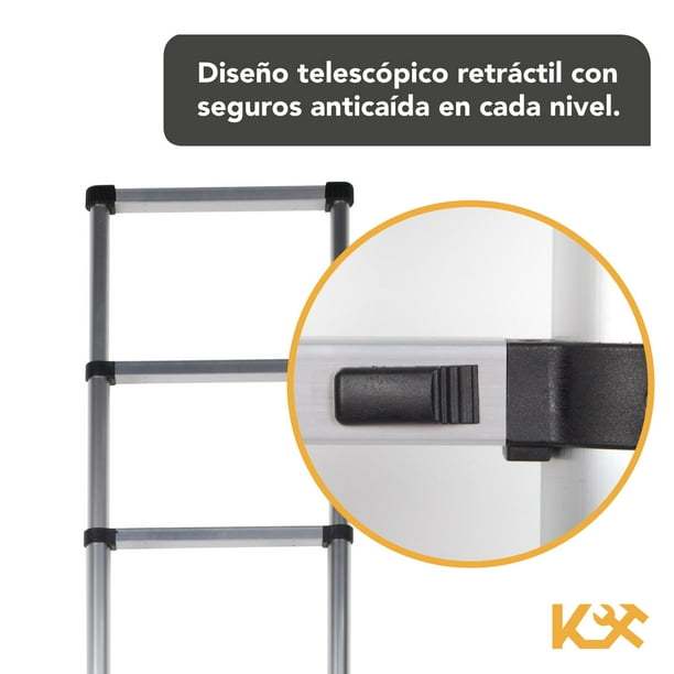 Escalera Telescópica De Aluminio Plegable 2.6 M 9 Escalones. Kingsman KMET26