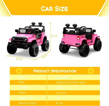 Hetoy Ride on Truck Car 12V Kids Electric Vehicles with Remote Control Spring Suspension, LED Lights, Bluetooth, 2 Speeds