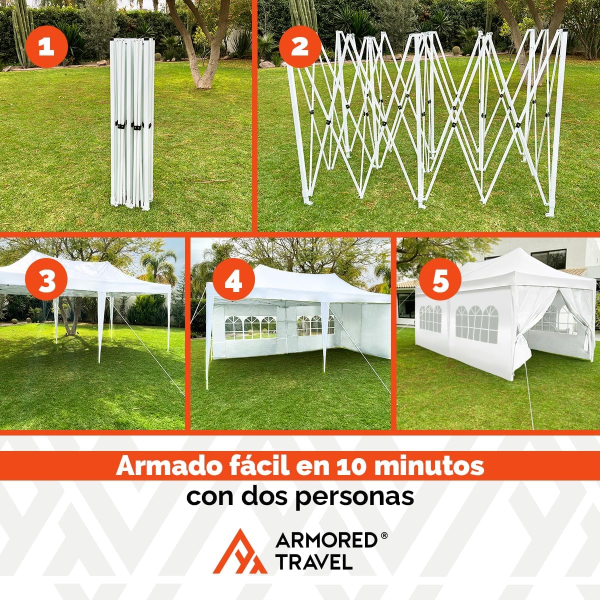 BECKON Toldo Carpa Plegable con Paredes Impermeable 3x6 m Premium para Exteriores Uso rudo *Aluminio Reforzado* + *Estacas* Canopy Tent Gazebo Instant Shelter
