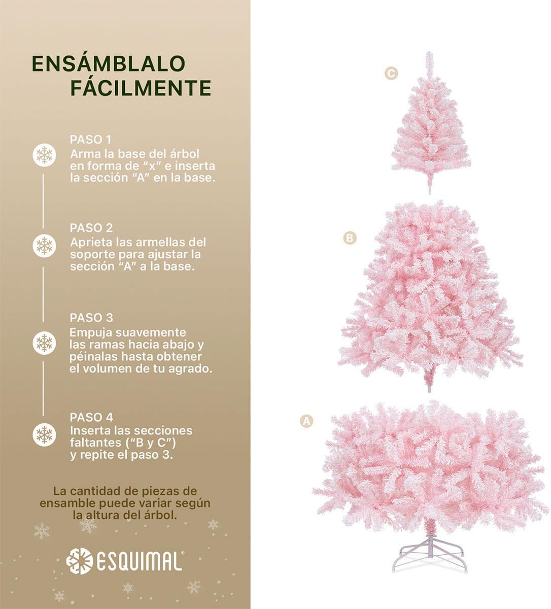 ESQUIMAL Árbol de Navidad Frondoso con Ramas Escarchadas, Pino Navideño (Rosa Nevado, 2.2 m)