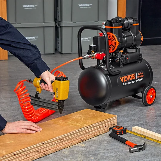 Compresor de aire VEVOR de 4.8 galones, 1.2 HP 2.2 CFM @90PSI tanque de compresor de aire última intervensión de aceite y máx. Compresor ultra silencioso de 70 dB de presión de 116 PSI para reparación-trapo