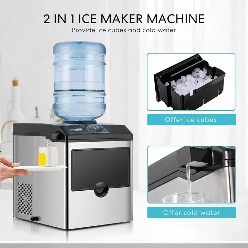 Máquina para hacer cubitos de hielo 2 en 1 para encimera, 48 libras/día con máquina combinada con dispensador de agua
