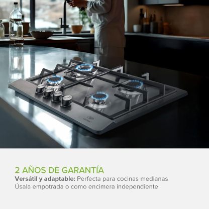 AVERA Parrilla de Gas 4 Quemadores, Acero Inoxidable 60cm (Incluye Accesorios para Instalarla), Encendido Electronico, Perillas Metalicas, Estufa Empotrable, para Gas LP y Gas Natural, AI4