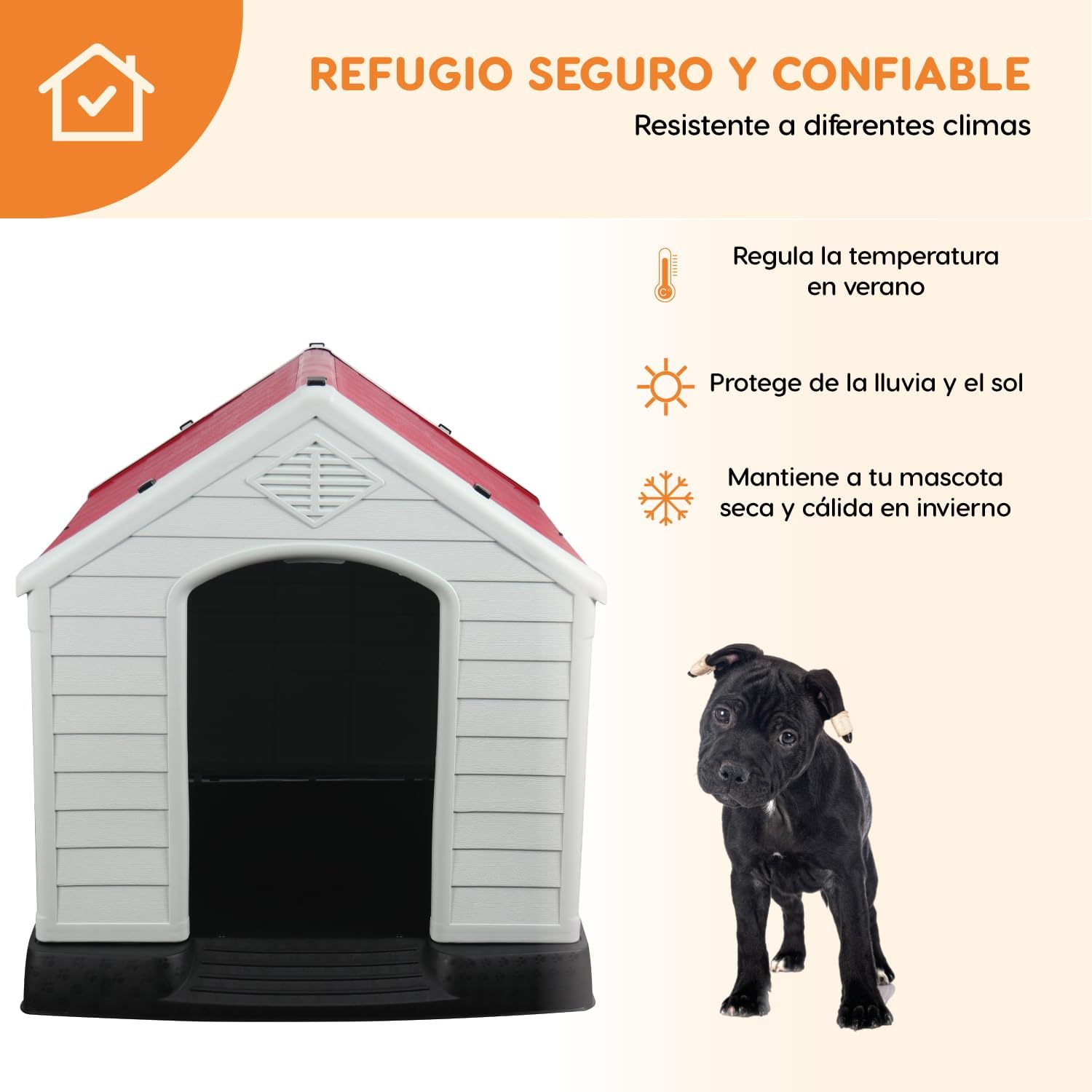 POLI PETS Casa de plástico para Perros, casa Duradera para Perros pequeños, medianos y Grandes, con Suelo Elevado y Rejillas de ventilación, ventila, fácil de Limpiar y Montar Dog Kennel