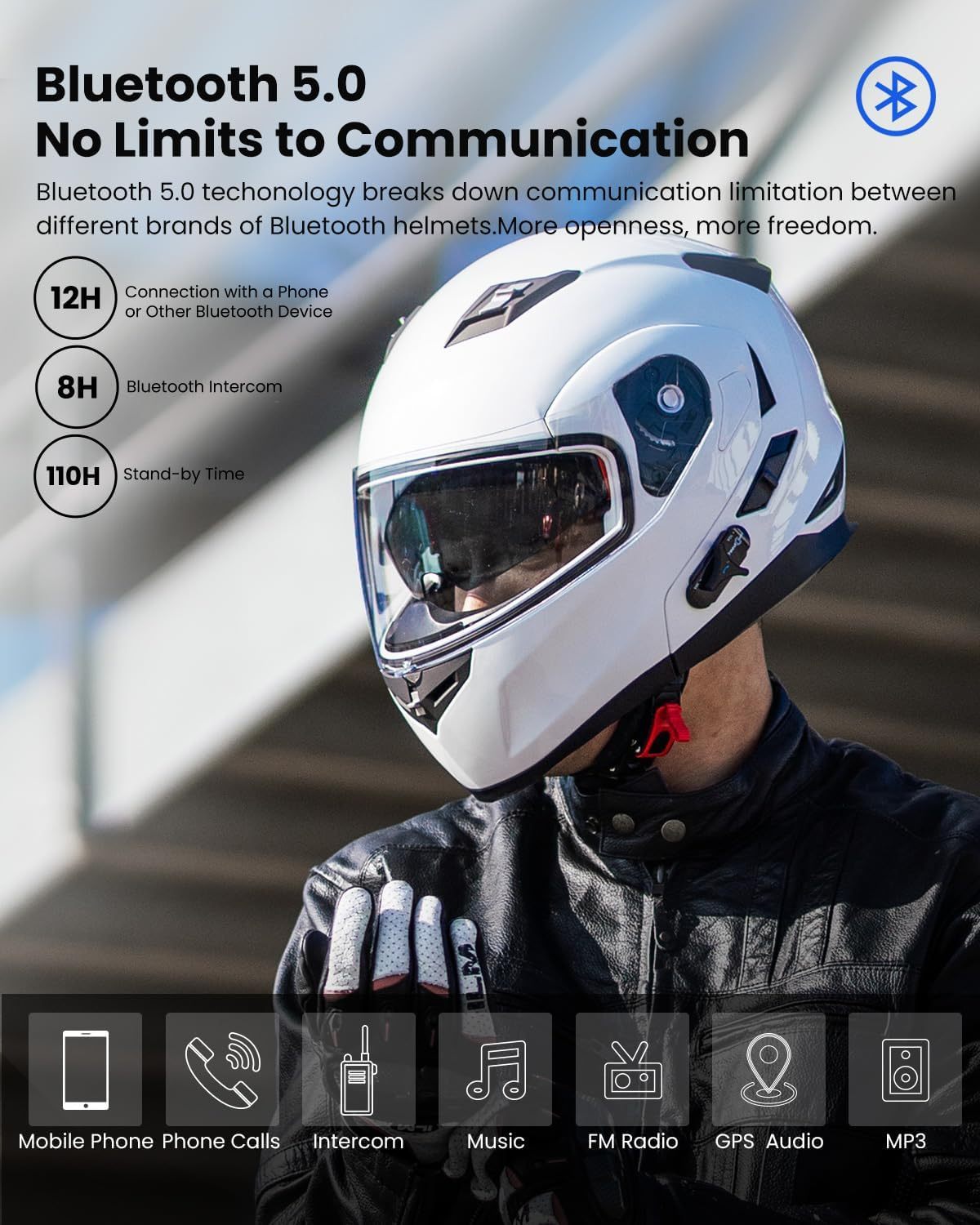 ILM - Casco de Motocicleta Modular Integrado con Bluetooth, con protección Solar para Mp3, Modelo 953/953 Pro