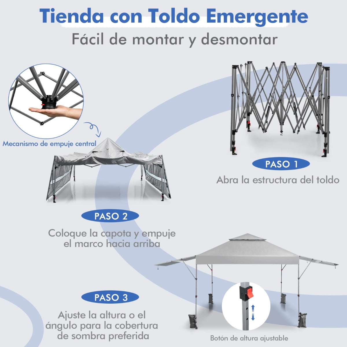 Costway 3x3m Pabellón Emergente Instantáneo Plegable para Exterior con Dos Mitades de Toldo Carpa Portátil Ajustable en Altura para Camping