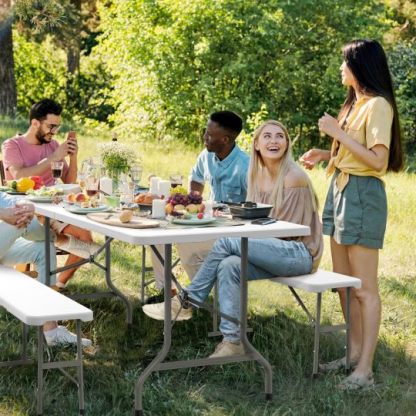 Juego de mesa de picnic con 2 bancos, juego de sillas de mesa de camping de 6 pies, muebles plegables de 3 piezas para uso interior o exterior