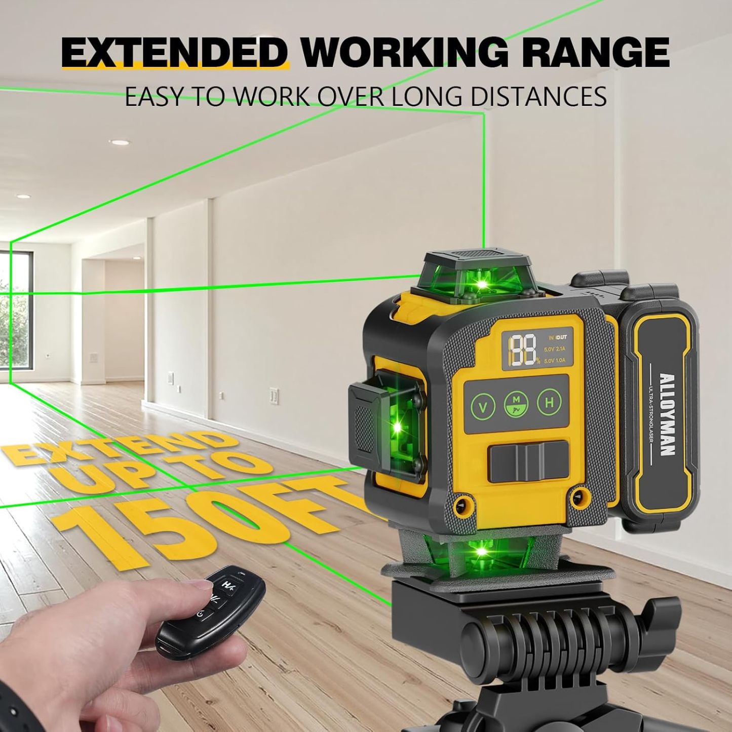 📐🎁Nivel Láser Alloyman 4D 16 Líneas Verdes, Autonivelante 4x360°, Incluye Trípode y 2 Baterías de Litio, para Azulejos, Colgar Cuadros y Reformas de Interiores, Excelente Regalo para Navidad y Año Nuevo