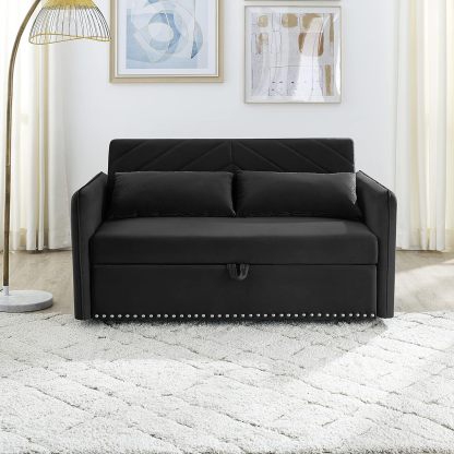 Miscoos - Sofá Cama de Terciopelo con Puerto USB 3 en 1 Ajustable, tirón, 2 Almohadas Lumbar, Bolsillo Lateral, Adecuado para Sala de Estar, recámara, Color Negro