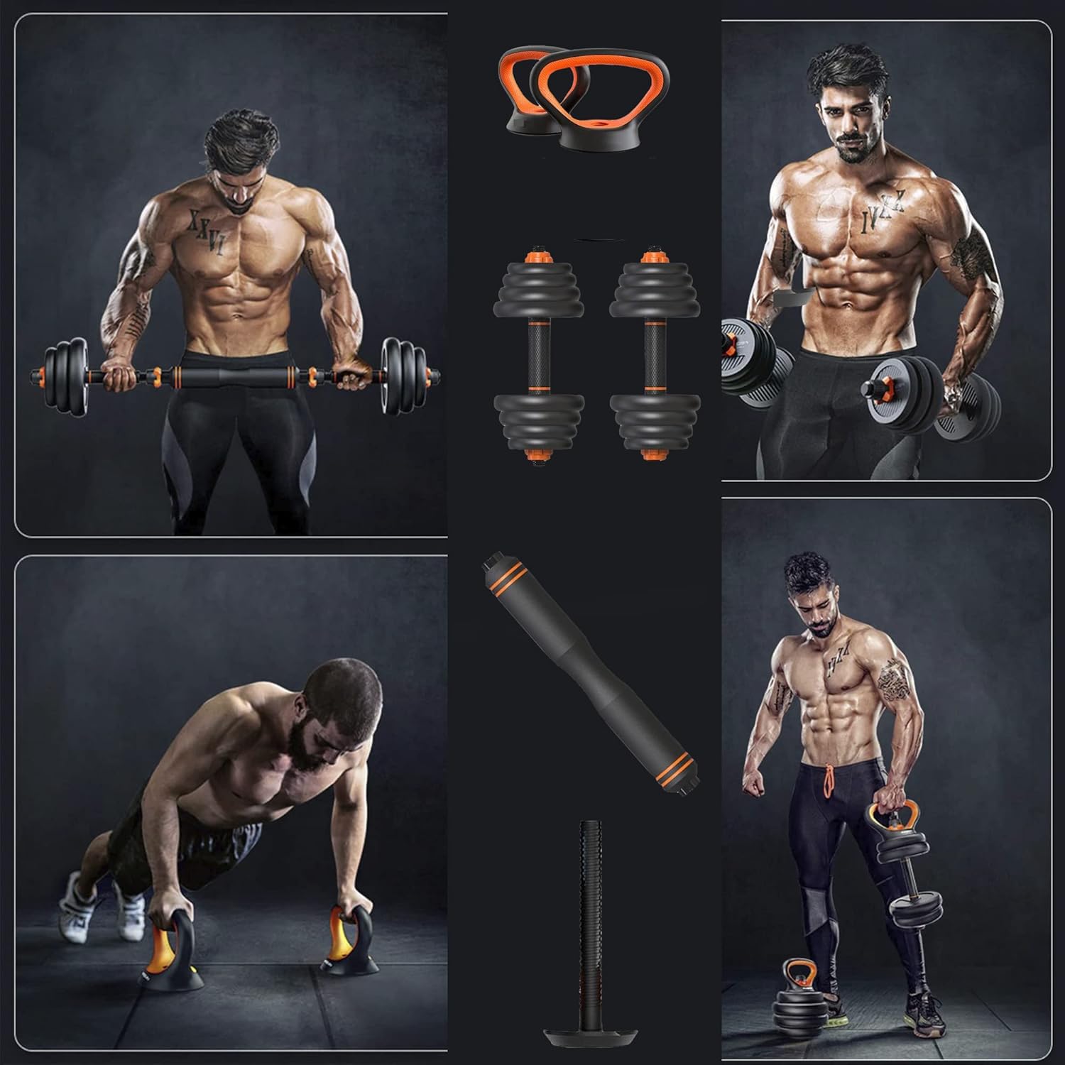 Kit de Mancuernas Brandtrendy 6 en 1 Ajustable – Pesas Rusas, Barra y Discos para Entrenamiento en Casa y Gimnasio – Diseño Compacto y Seguro, Ideal para Rutinas Completa de Fuerza y Resistencia