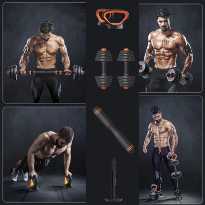 Kit de Mancuernas Brandtrendy 6 en 1 Ajustable – Pesas Rusas, Barra y Discos para Entrenamiento en Casa y Gimnasio – Diseño Compacto y Seguro, Ideal para Rutinas Completa de Fuerza y Resistencia