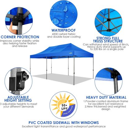 COBIZI - Toldo desplegable de 10 x 20 Pulgadas con 6 Paredes Laterales, toldo Impermeable para Eventos al Aire última intervensión, UPF 50+ cenador portátil para Fiestas, Playa, Camping, Boda,