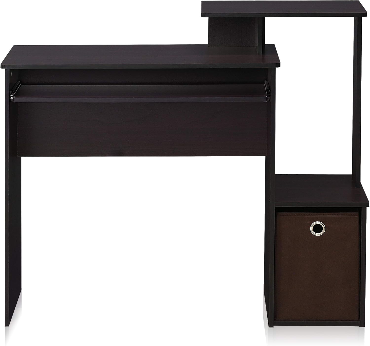 Furinno Econ Escritorio de escritura de computadora de oficina en casa multipropósito W/Bin, Blanco/Negro
