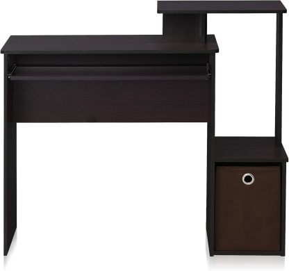 Furinno Econ Escritorio de escritura de computadora de oficina en casa multipropósito W/Bin, Blanco/Negro