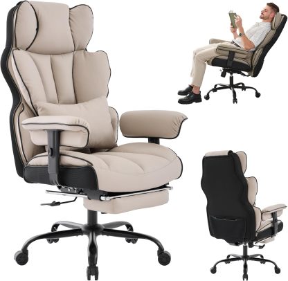 Gzagdecr - Silla de oficina grande y alta de 400 libras, silla de juego de piel sintético con respaldo alto, silla reclinable, silla de oficina ergonómica ejecutiva, soporte lumbar, silla de