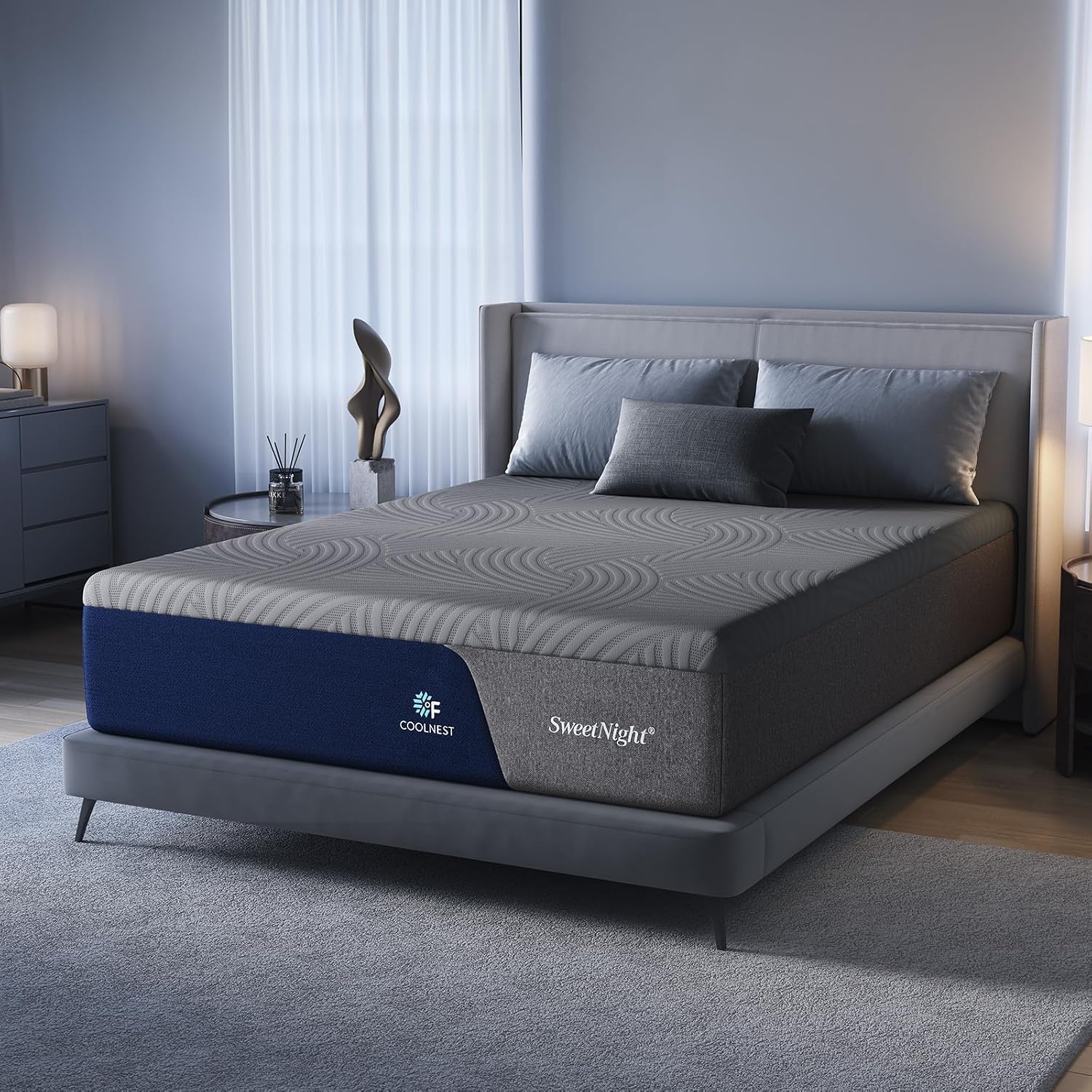 Sweetnight CoolNest 🛌 Colchón Espuma Viscoelástica Gel Refrescante 14 Pulgadas, Soporte Ergo 5 Zonas, Alivia Presión, Dureza Media, Certificado