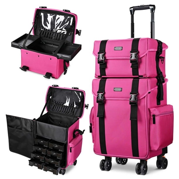 Byootique Deep Pink 2in1 Rolling Makeup Case Soft Sided Cosmetic Organizer 1680D Byootique Modern