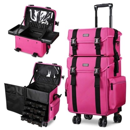 Byootique Deep Pink 2in1 Rolling Makeup Case Soft Sided Cosmetic Organizer 1680D Byootique Modern