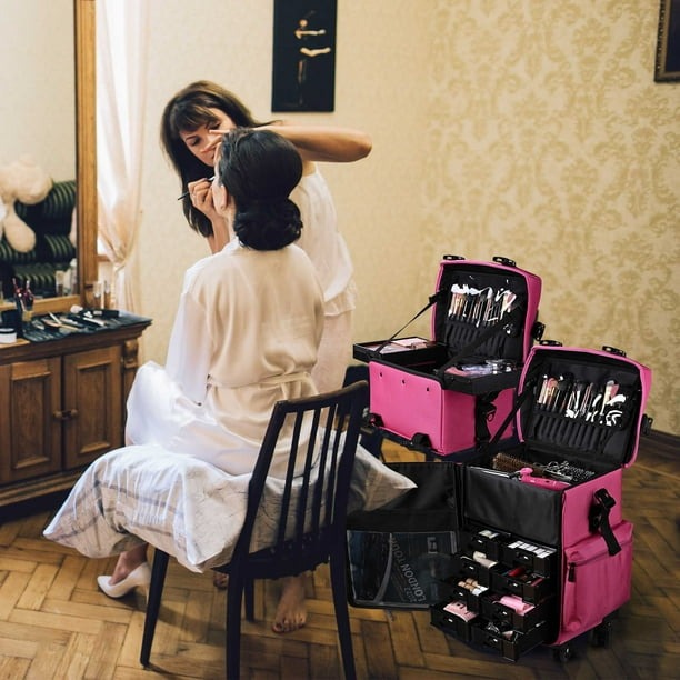 Byootique Deep Pink 2in1 Rolling Makeup Case Soft Sided Cosmetic Organizer 1680D Byootique Modern