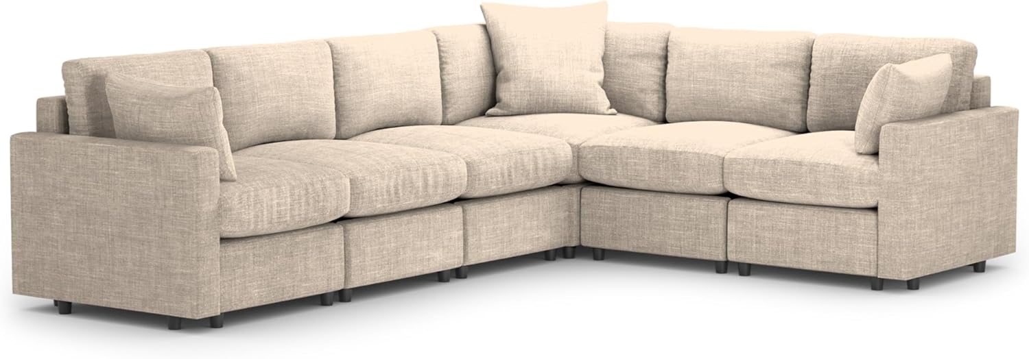 MODISOFA - Sofá Sala Esquinera Modular con Otomano | 6 Plazas | Beige | + Pillow Pack | Fácil de Ensamblar y Adaptable | Envío Gratis