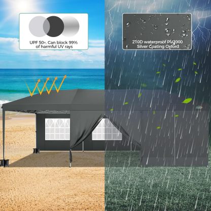 COBIZI - Toldo desplegable de 10 x 20 Pulgadas con 6 Paredes Laterales, toldo Impermeable para Eventos al Aire última intervensión, UPF 50+ cenador portátil para Fiestas, Playa, Camping, Boda,