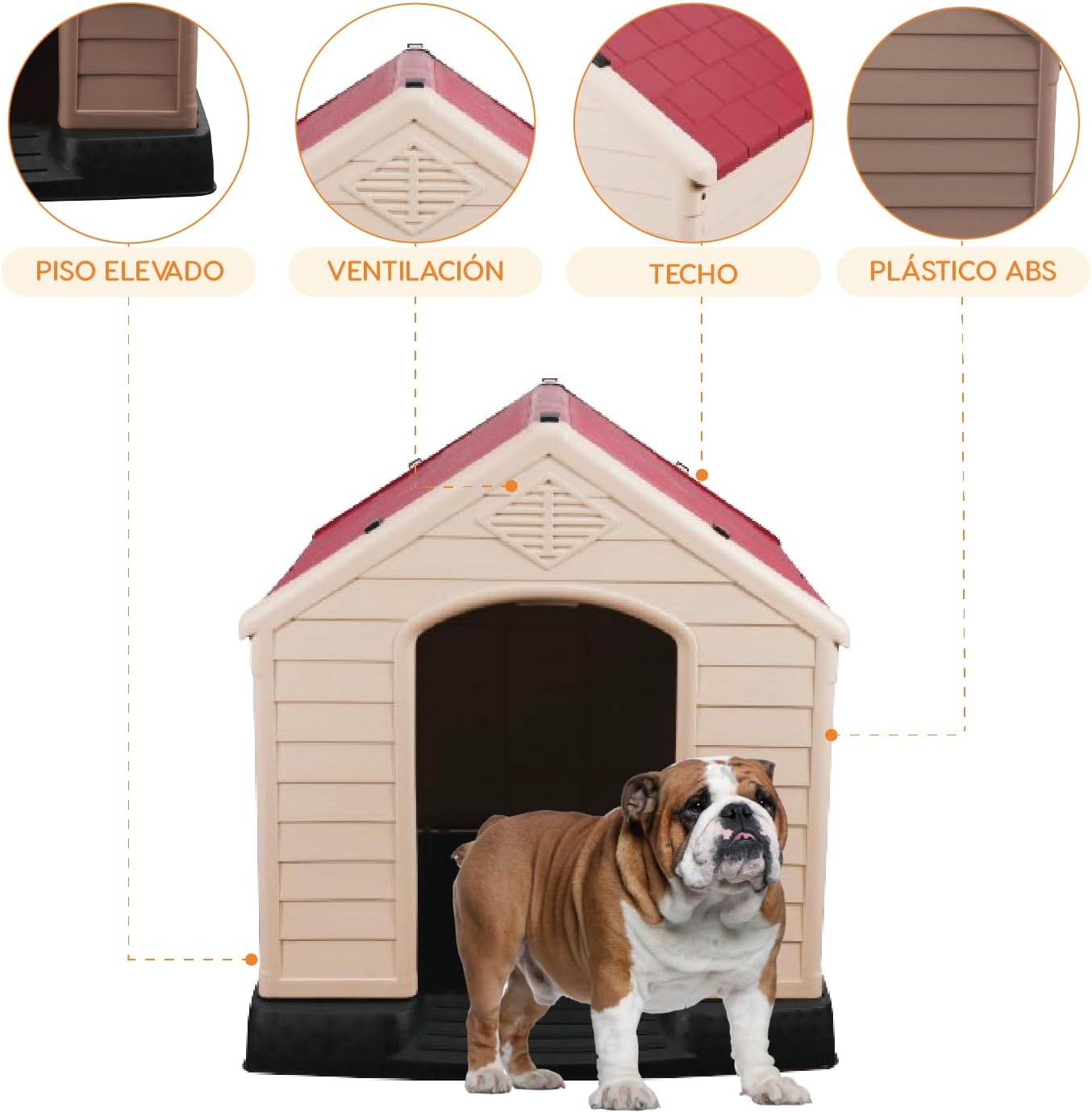 POLI PETS Casa de plástico para Perros, casa Duradera para Perros pequeños, medianos y Grandes, con Suelo Elevado y Rejillas de ventilación, ventila, fácil de Limpiar y Montar Dog Kennel