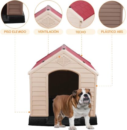 POLI PETS Casa de plástico para Perros, casa Duradera para Perros pequeños, medianos y Grandes, con Suelo Elevado y Rejillas de ventilación, ventila, fácil de Limpiar y Montar Dog Kennel