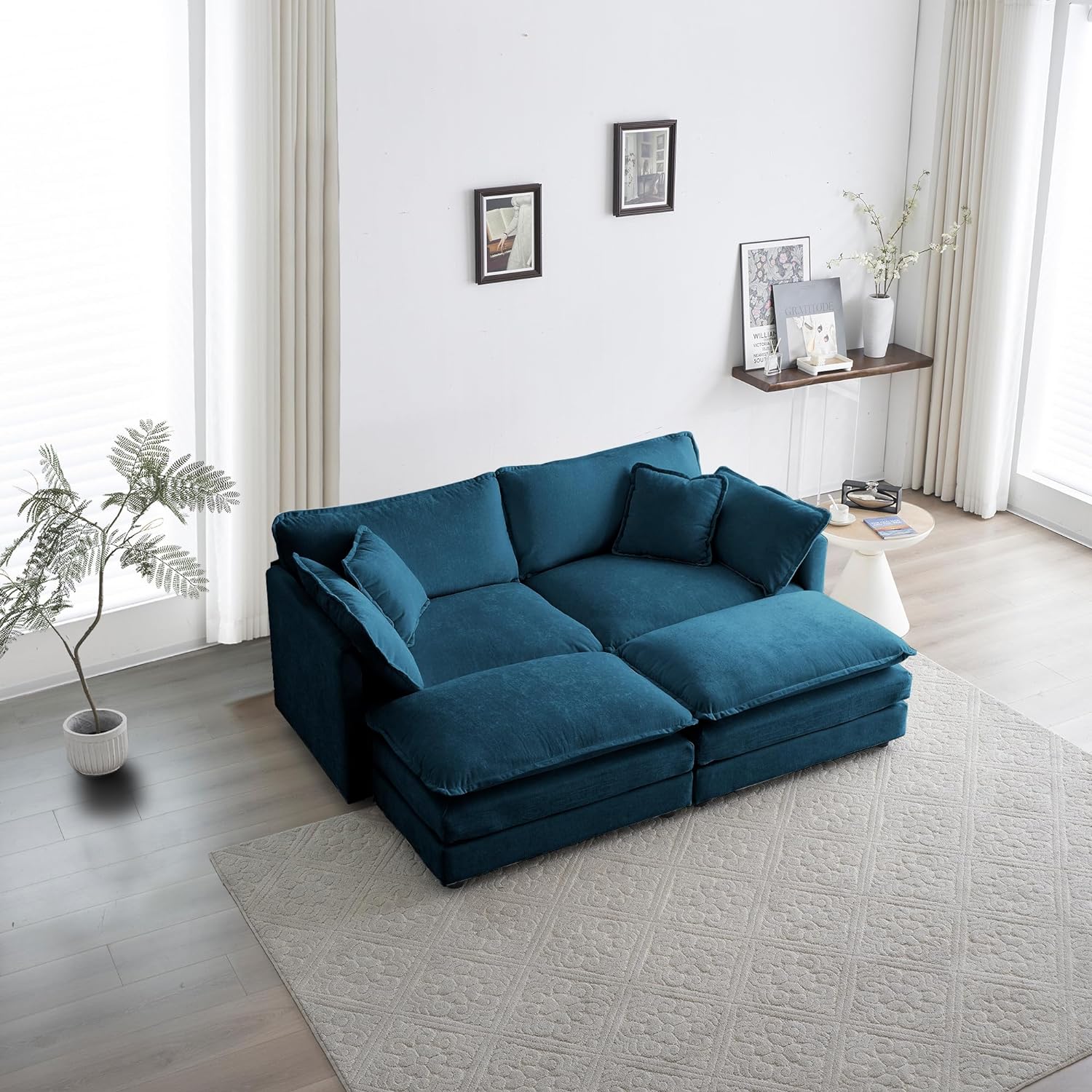 Neylory - Sofá de dos plazas con 2 almohadas para sala de estar, recámara, departamento, 2 plazas de felpilla para asiento profundo