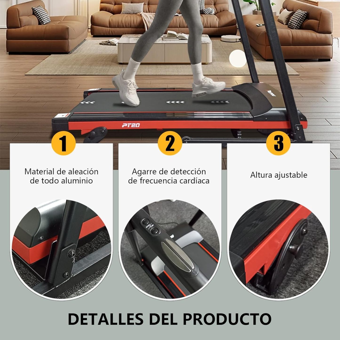 RESTSUKO Caminadora Electrica Plegable 2.5 HP, Caminadora Electrica con Asas, 3 Niveles de Inclinación, Antideslizante, Incluye Bocinas y Pantalla, Velocidad 1 a 12 km/h, Soporte 150 Kg