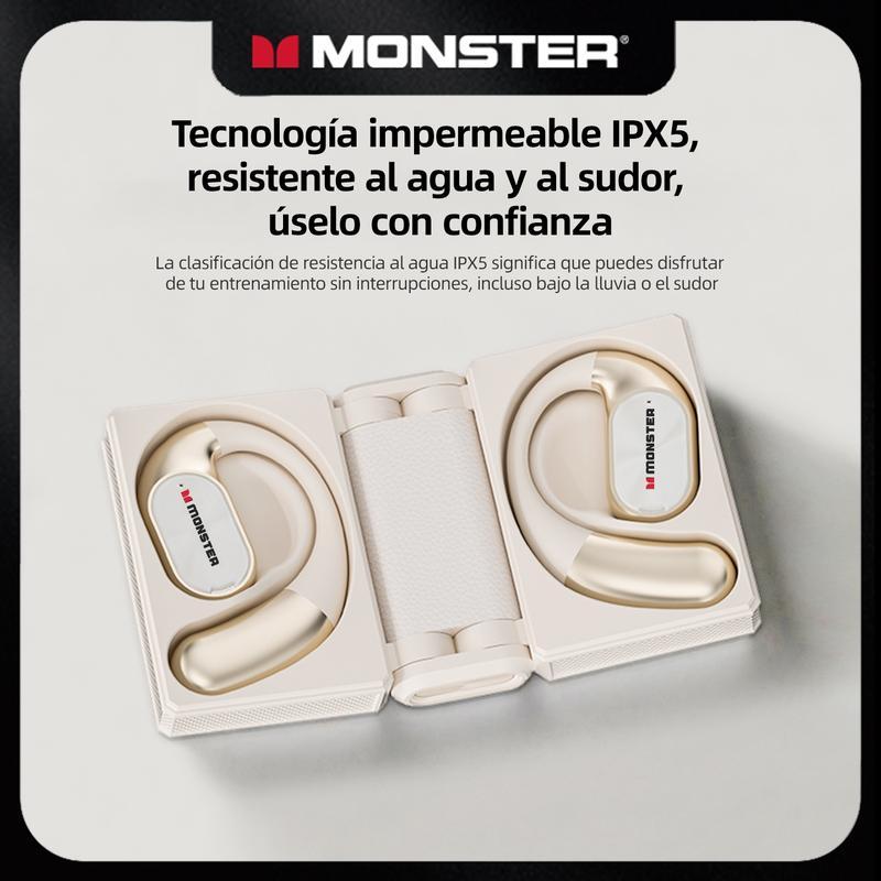 Monster Open-Ear Audífonos Inalámbricos, Bluetooth 6.0, 100 H de Duración, Compatibles con iPhone Android y Dispositivo Bluetooth, 14.2 mm Diafragmas, Para Gimnasio, Estudio y Trabajo - Regalo de Primera Elección