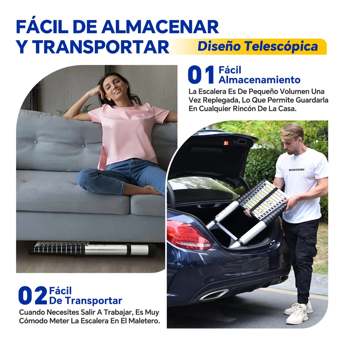 Escalera Aluminio Telescópica Ajustable 13 Peldaños 5 Metros