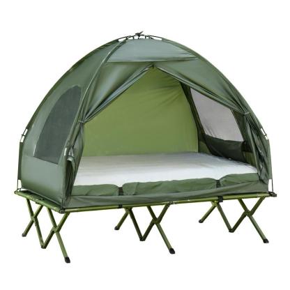 #Summervibes Cama plegable de camping Outsunny para 1/2 persona con tienda de campaña, colcha, colchón de aire grueso, cama de camping elevada 4 en 1 para senderismo al aire libre, picnic y viajes.