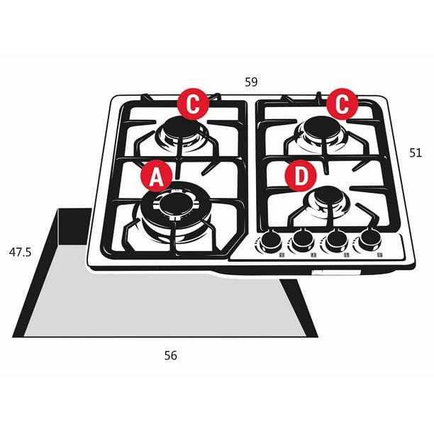 Combo Parrilla a Gas 4 Quemadores Acero Inox, Campana Cristal 60 cm y Horno a Gas LP para Empotrar 60 cm Acero Inox. Disa Home PAEM4/CAMPC60C/HGEMP24AI