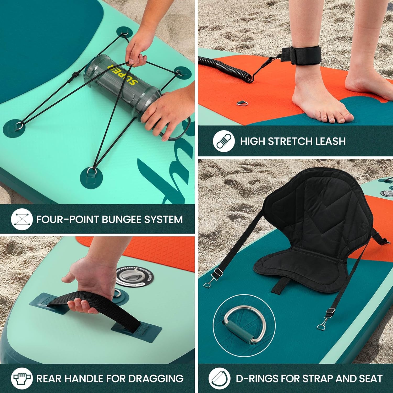 SEASEESUP Tablas de Remo inflables con Accesorios Sup, Tabla de Remo de 12 pies, Duradera, Ligera, diseño Estable de 33 Pulgadas de Ancho para Adultos con sobrepeso