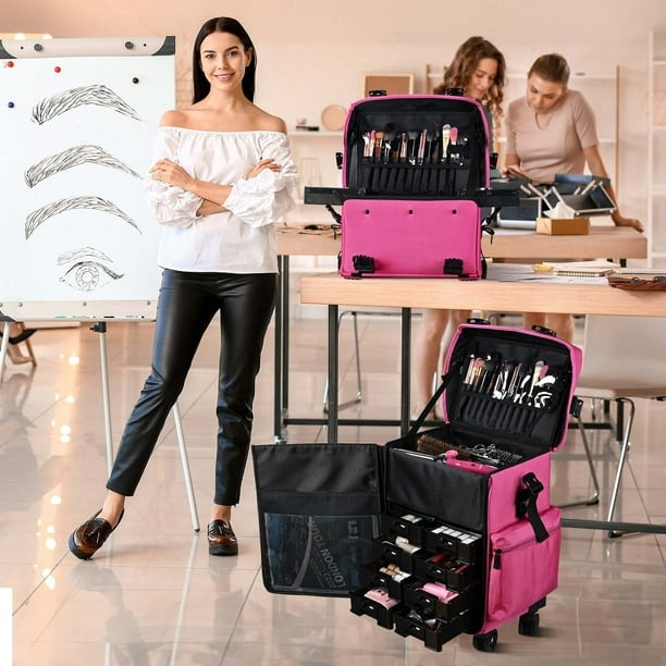 Byootique Deep Pink 2in1 Rolling Makeup Case Soft Sided Cosmetic Organizer 1680D Byootique Modern