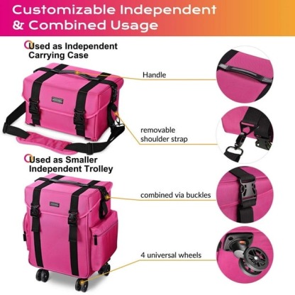 Byootique Deep Pink 2in1 Rolling Makeup Case Soft Sided Cosmetic Organizer 1680D Byootique Modern