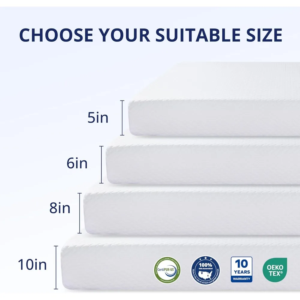 Inch Memory Foam Mattress with Cooling Green Tea Gel, Relieve Pressure with Medium Firm Support, Bed in a Box Customized