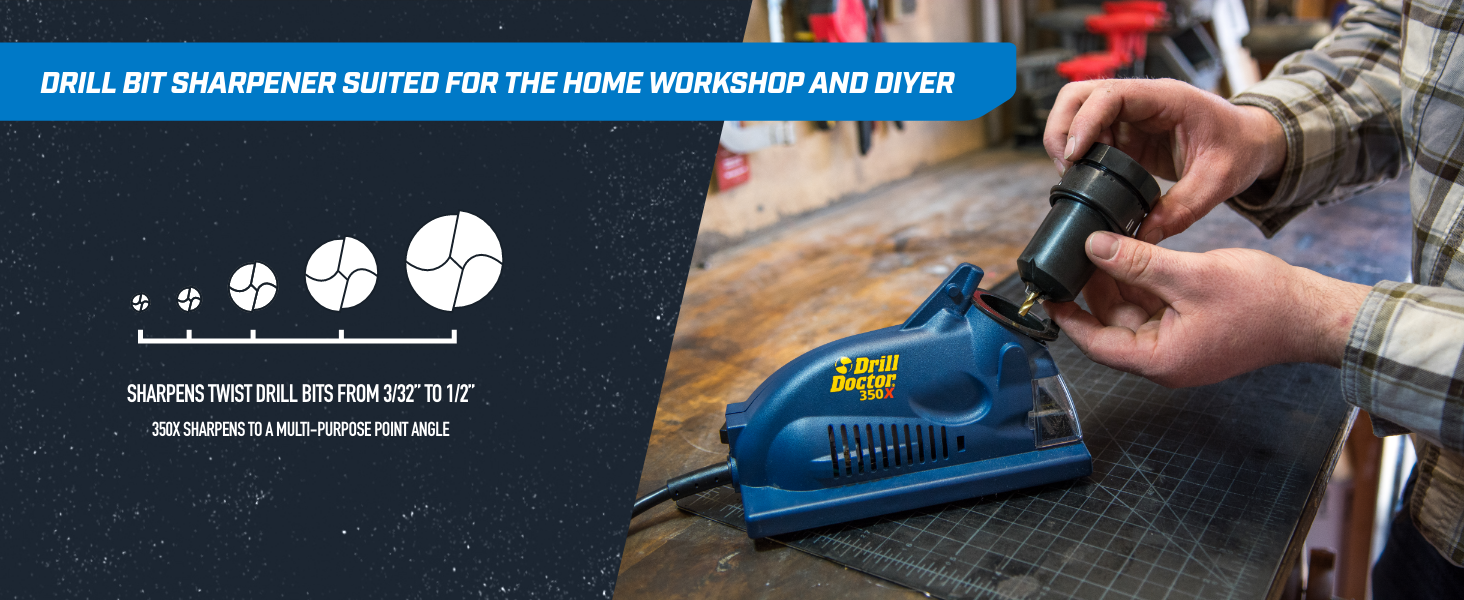 Drill bit sharpener suited for the home workshop and DIYer