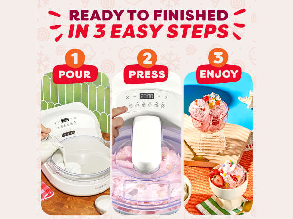 Banner showing easy steps when making ice cream using the instant chill
