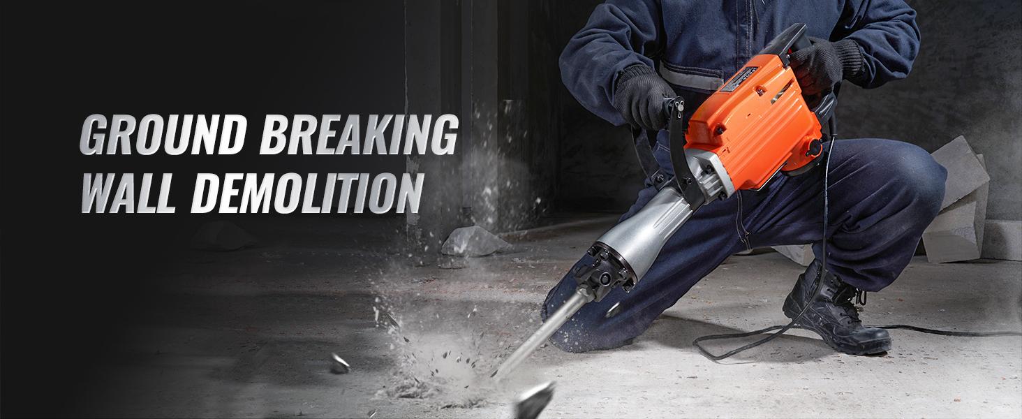 【Summerfinds】VEVOR Heavy Duty Demolition Jackhammer Electric Drill Tool Set - Aluminum Body, 2/4/6 Chisel Bits, 360&deg;C Swiveling Front Handle, Cooling System, for Construction Concrete Breaking, Included Gloves, Ideal for Chimney Work, 2000W Motor
