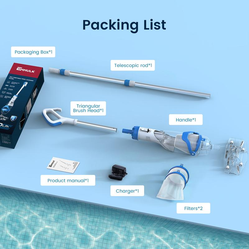 🔥[SUMMER VIBES] Enhulk Cordless Pool Vacuum for Above Ground Pools, Handheld Rechargeable Pool Cleaner with Telescopic Pole 🌀
