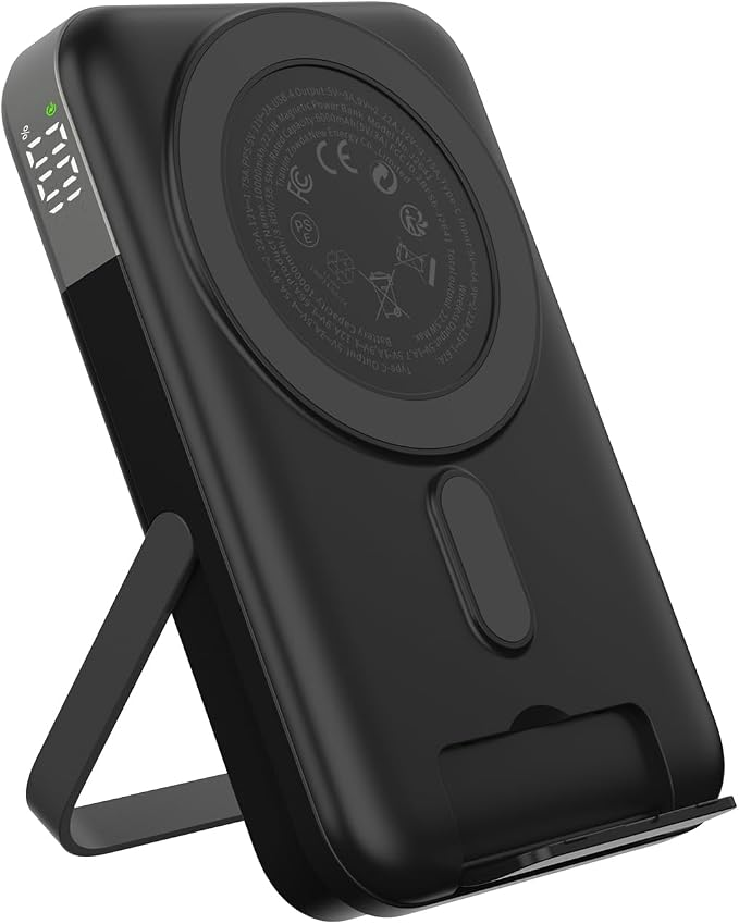 Magnetic Power Bank 22.5W 10,000mAh Wireless Portable Charger | Battery Pack with LED Display Adjustable Dual-Foldable Stand Magsafe-Compatible
