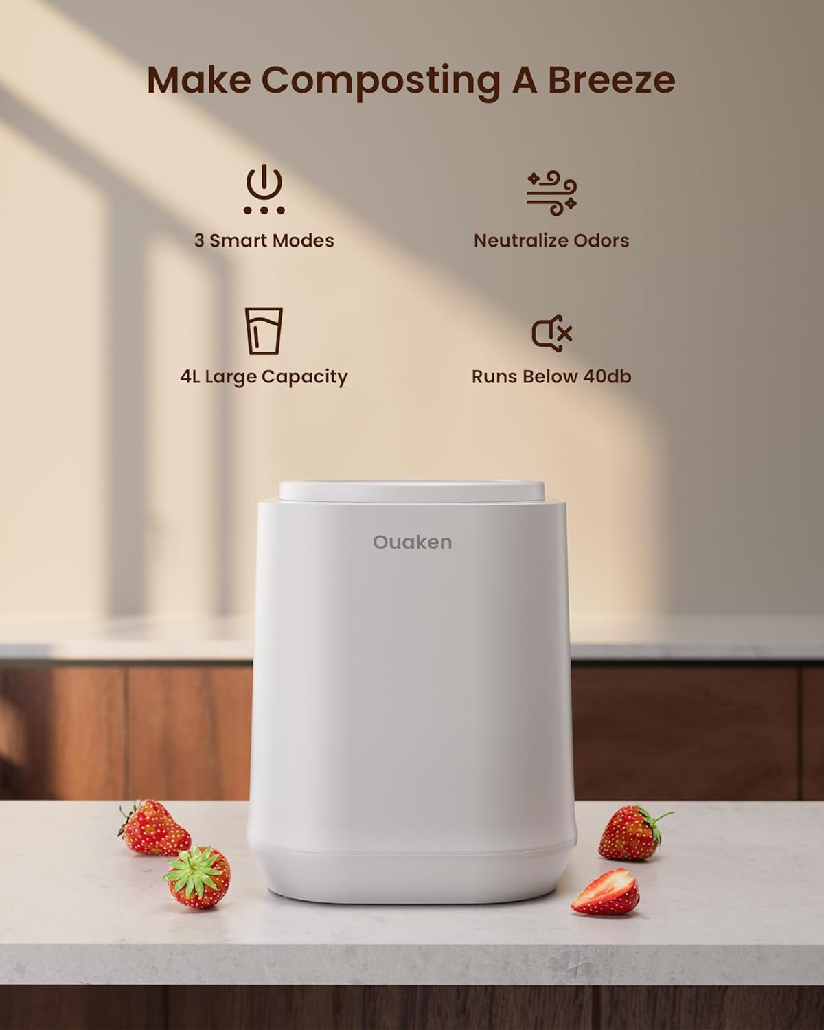 👑 Ouaken 4L Smart Electric Composter – Up to 30% OFF Premium Countertop Food Waste Compost Machine, Odorless, Quiet, Auto-Cleaning for Kitchen Indoor