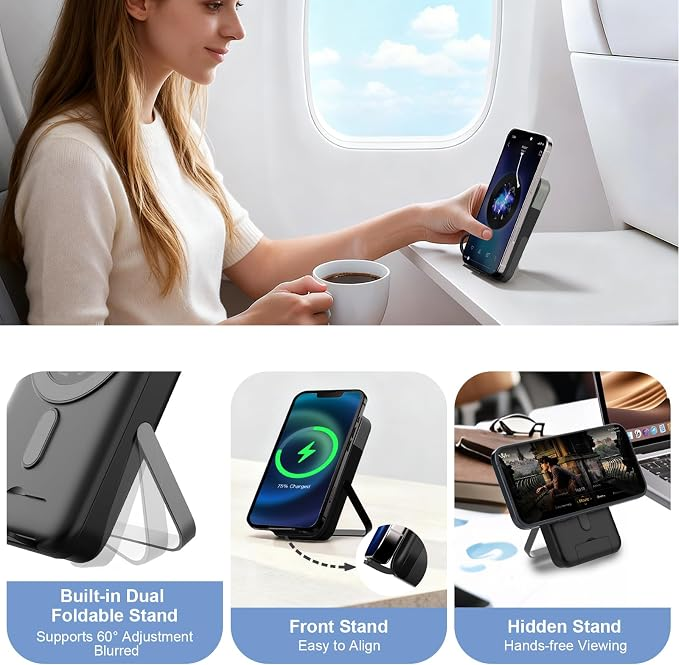Magnetic Power Bank 22.5W 10,000mAh Wireless Portable Charger | Battery Pack with LED Display Adjustable Dual-Foldable Stand Magsafe-Compatible