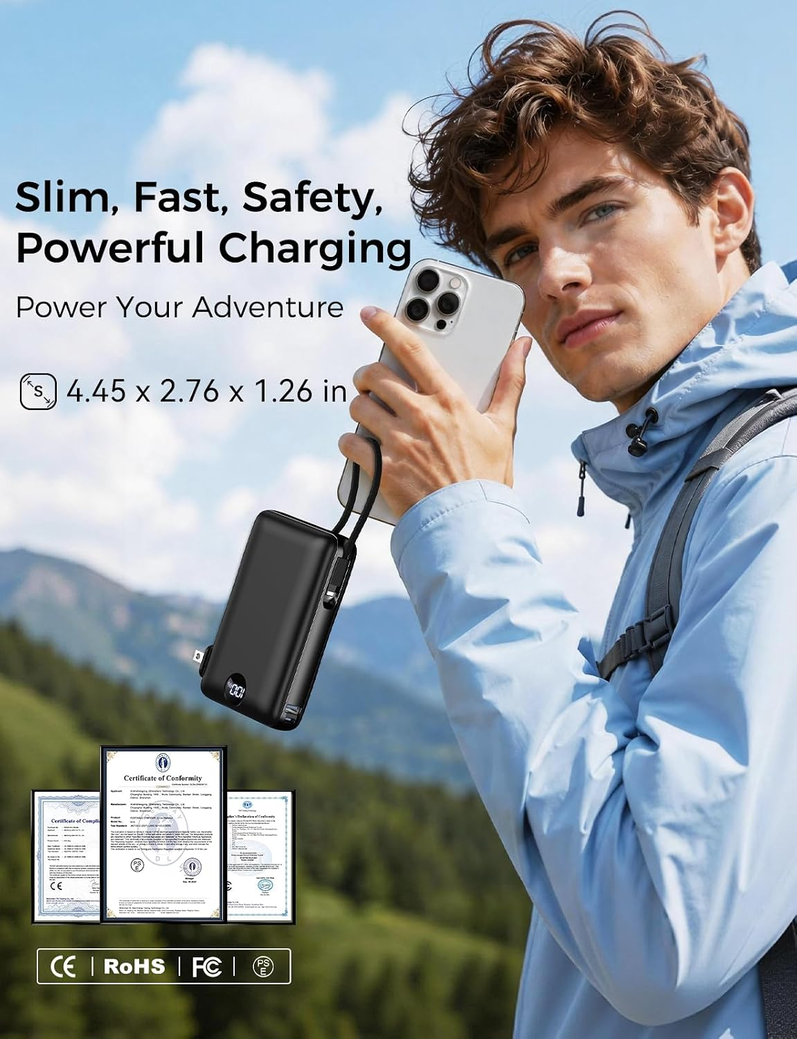 Portable Charger Power Bank 50000mAh Massive Capacity with Wall Plug Black | Built-in USB-C & iOS Cables, 22.5W Fast Charging Battery Pack with LED Display, Travel Essential