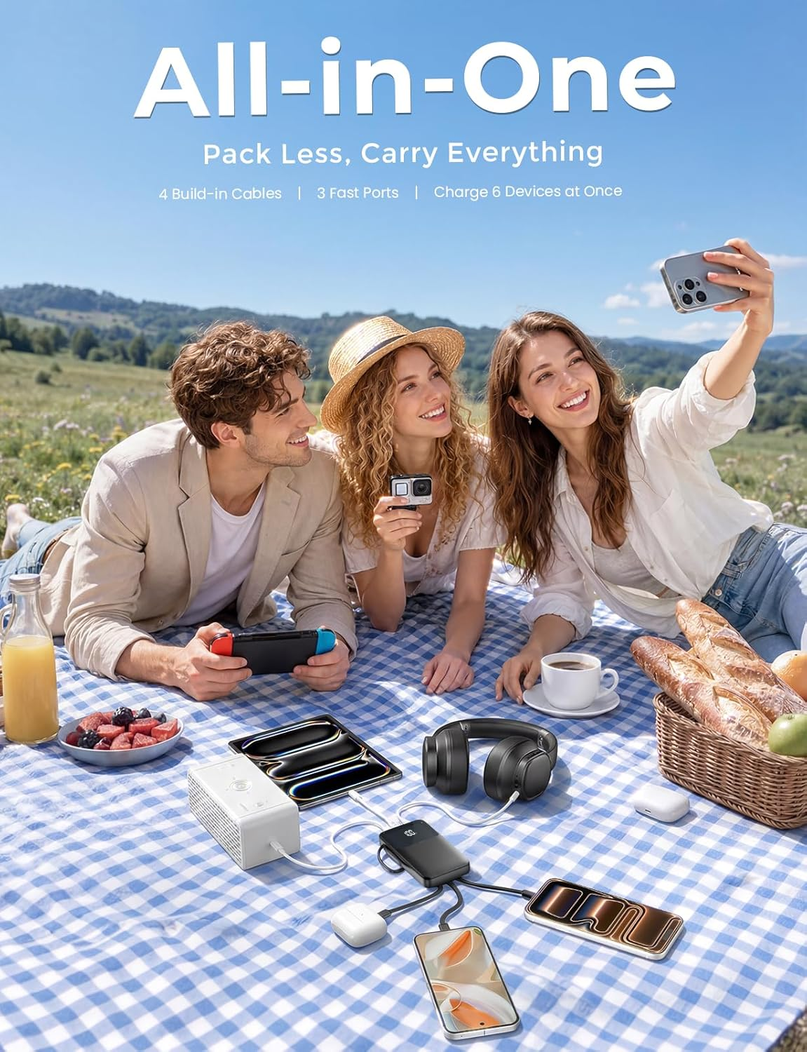 15000mAh Portable Charger Power Bank, Smaller Built-in 4 Cables, 22.5W | 50% More Capacity, 45% Smaller, Slim Travel Essential Battery Pack, 30-Min Fast Charge to 50%