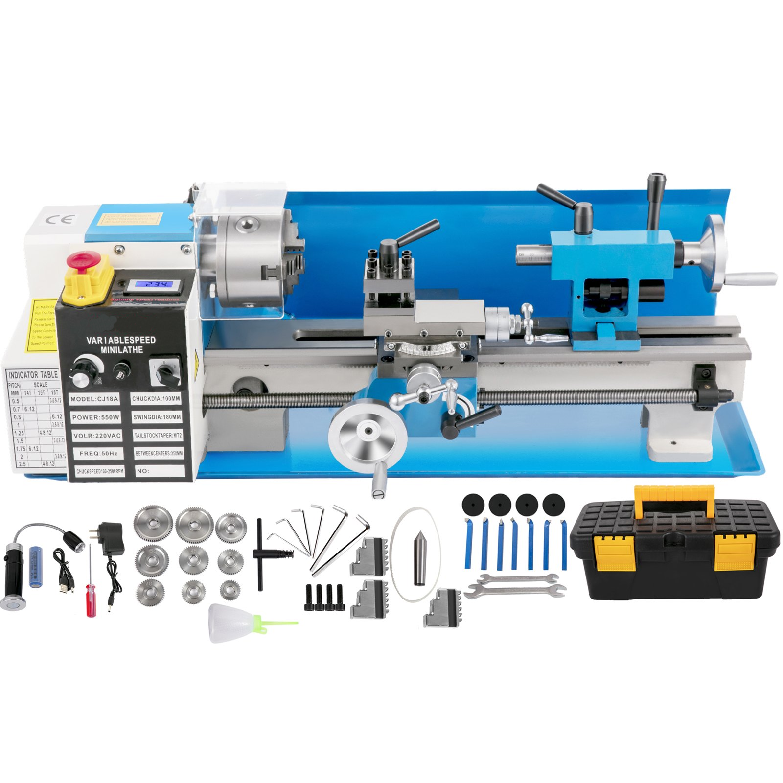VEVOR Metal Lathe 7"x12",Precision Bench Top Mini Metal Lathe 550W, Metal Lathe Variable Speed 50-2500 RPM Nylon Gear With A Movable Lamp for Precision Parts Processing